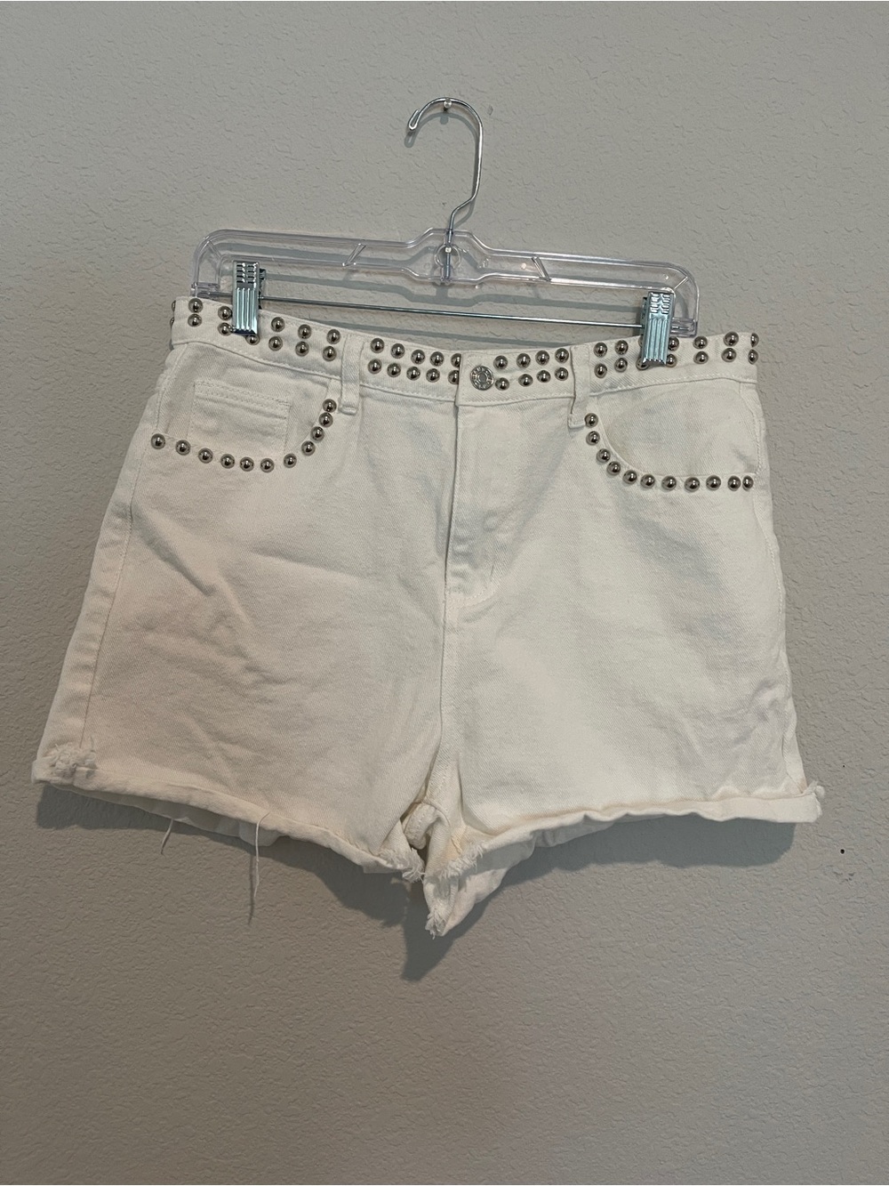 Studded White Denim Shorts